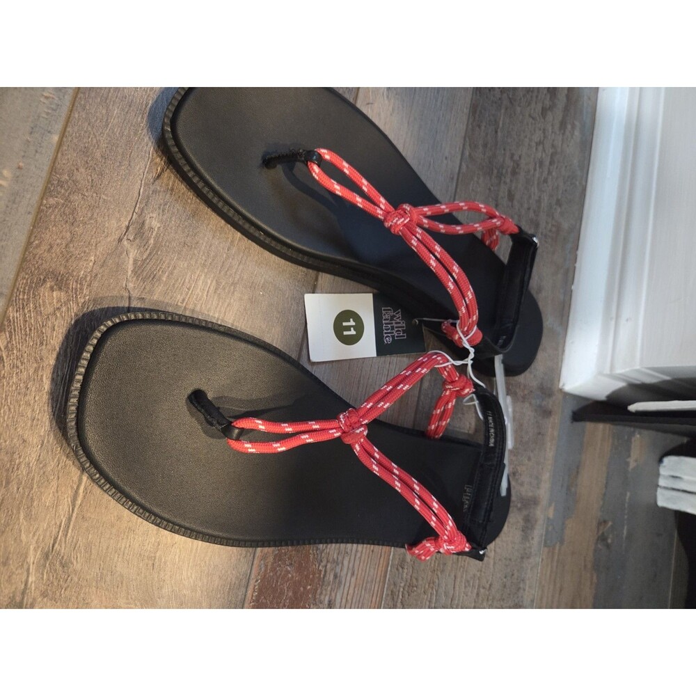 New WILD FABLE SZ 11 Black & Red Knotted Strap Slingback Thong Sandals SB8